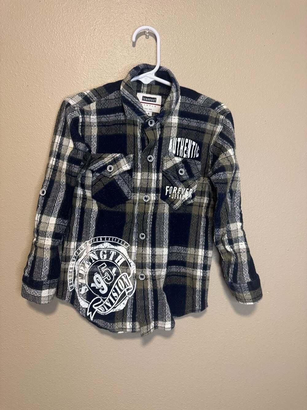 Iconnect Boy's Plaid Flannel Button Down Long Sleeve Shirt Size 4